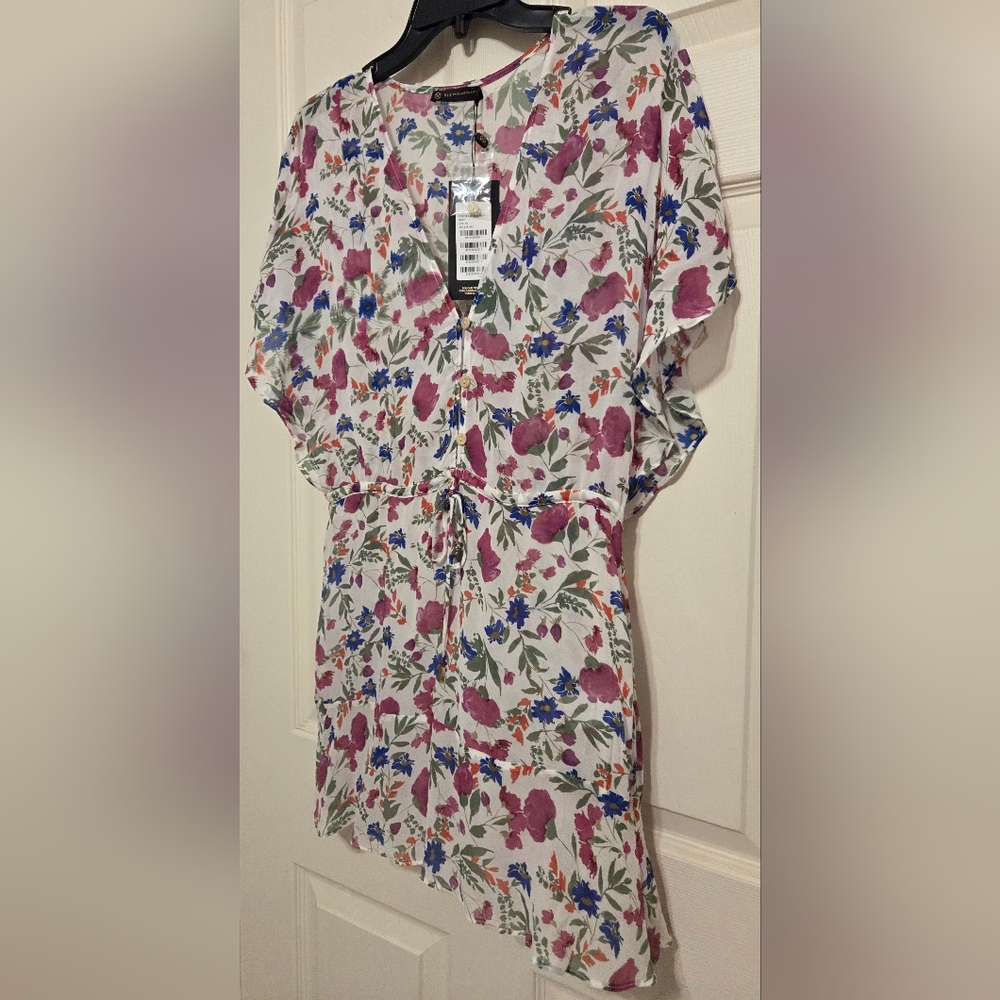 NWT VIX Paula Hermanny kaftan Clover callie floral print chiffon X-Small CoverUp